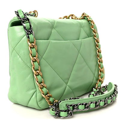 Goatskin Quilted Medium Chanel 19 Flap Light Green