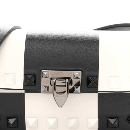 Vitello Chess Mini Rockstud Flip Lock Crossbody Bag Black White