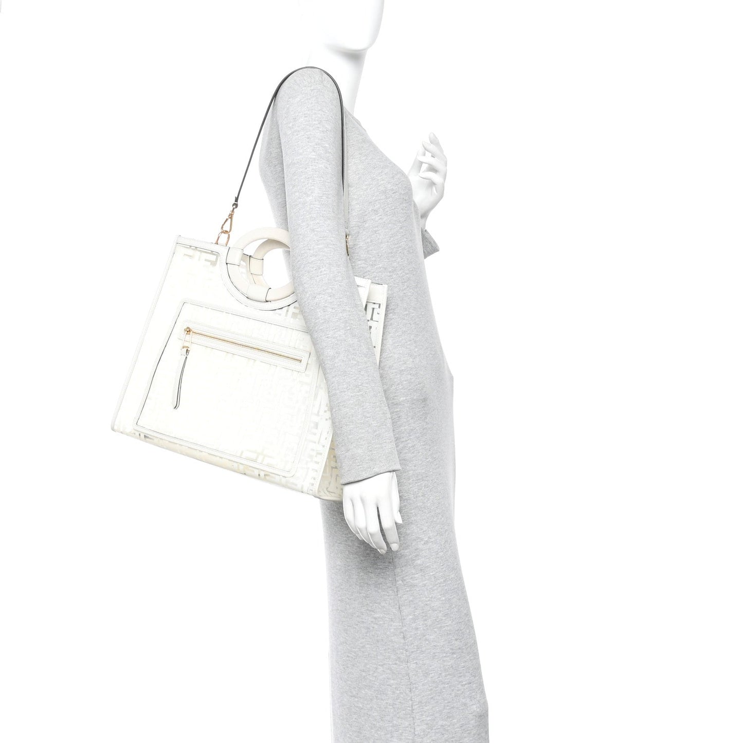 TPU FF Vitello Century Plexiglass Medium Runaway Shopper Tote White