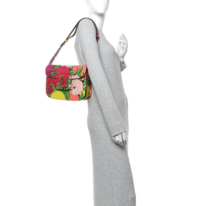 X KEN SCOTT New Shangai Calfskin Pomponica Print Horsebit 1955 Shoulder Bag Multicolor Fuxia Pompon