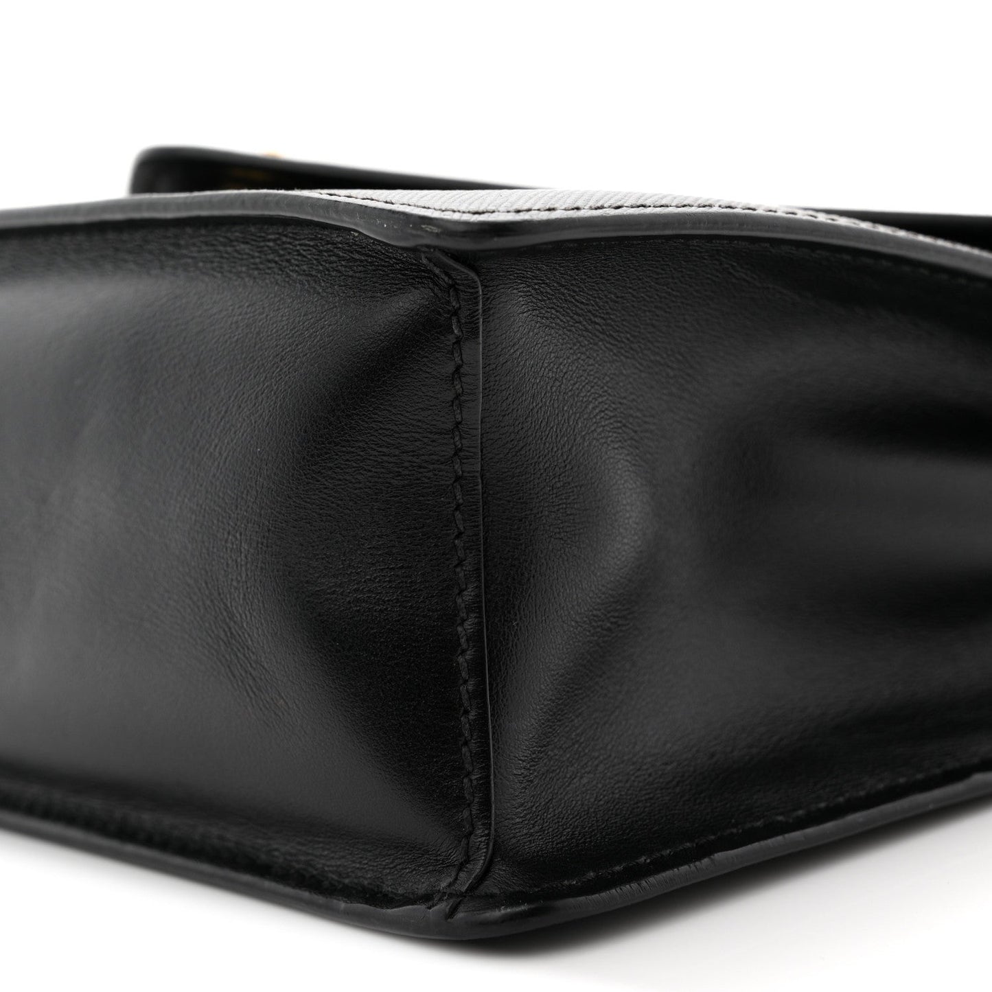 Saffiano Soft Calfskin Metal Triangle Logo Envelope Chain Shoulder Bag Black