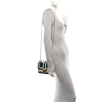 Vitello Beaded Mini Glam Lock Rockstud Flap Black Ivory Green