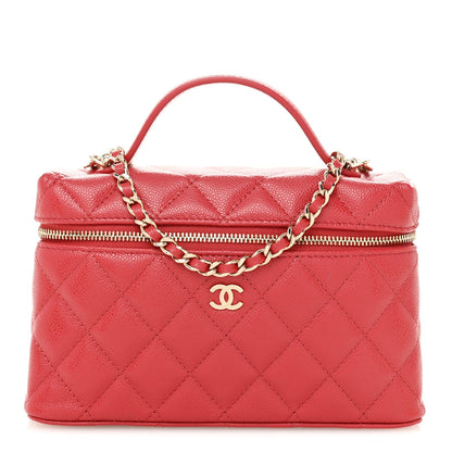 Caviar Quilted Top Handle Slim Vanity With Chain Red