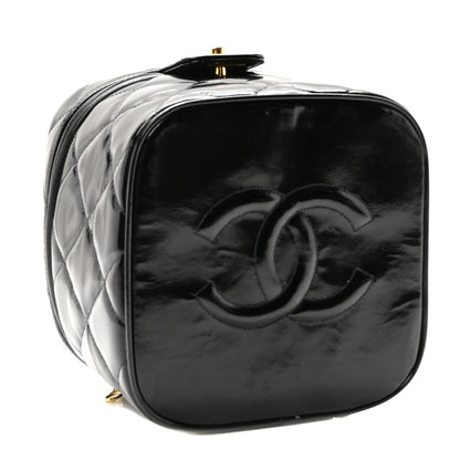 Patent Quilted Top Handle Vanity Case Black