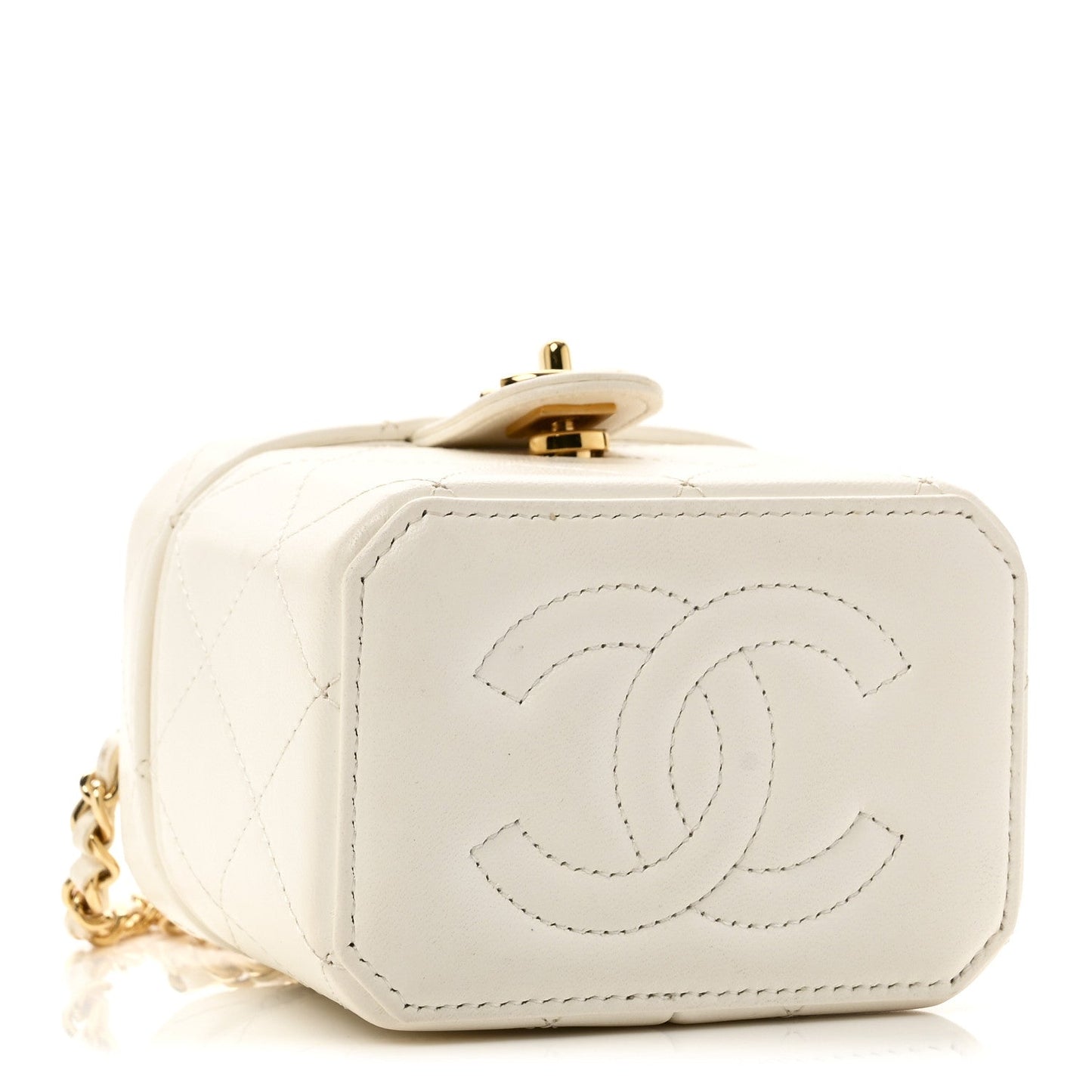 Lambskin Quilted Vanity Clutch With Chain White