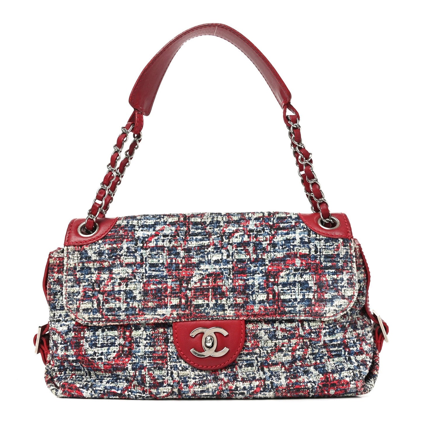 Tweed Lambskin Flap Blue Red