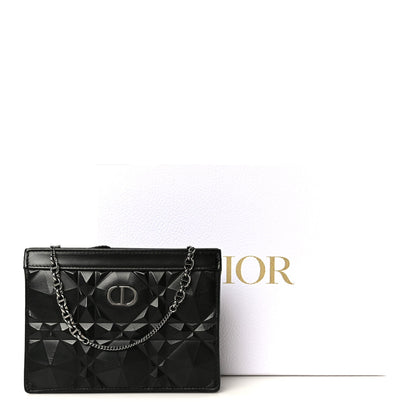Calfskin Macrocannage Diamond Caro Zipped Pouch With Chain Black