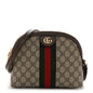 GG Supreme Monogram Textured Dollar Calfskin Web Small Ophidia Dome Shoulder Bag Beige Ebony New Acero