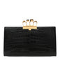 Calfskin Crocodile Embossed Knuckle Flat Clutch Black Gold