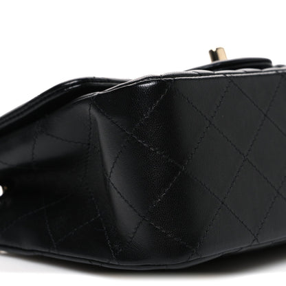 Lambskin Quilted Mini Square Flap Black