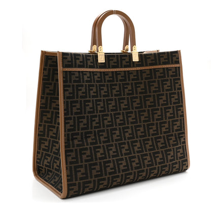 Fabric Jacquard FF 1974 Logo Large Fendi Sunshine Shopper Tote Tobacco Moro Sand