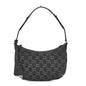 Jacquard Black Denim GG Monogram Horsebit Slim Small Shoulder Bag Black Grey