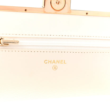 Lambskin Quilted Frame Wallet On Chain WOC White