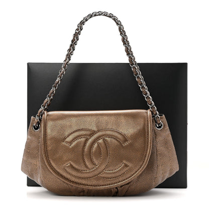 Metallic Caviar Half Moon Large Flap Bronze