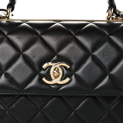 Lambskin Quilted Small Trendy CC Dual Handle Flap Bag Black