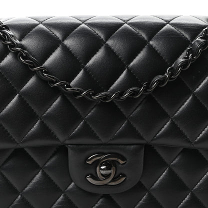 Lambskin Quilted Medium Double Flap So Black