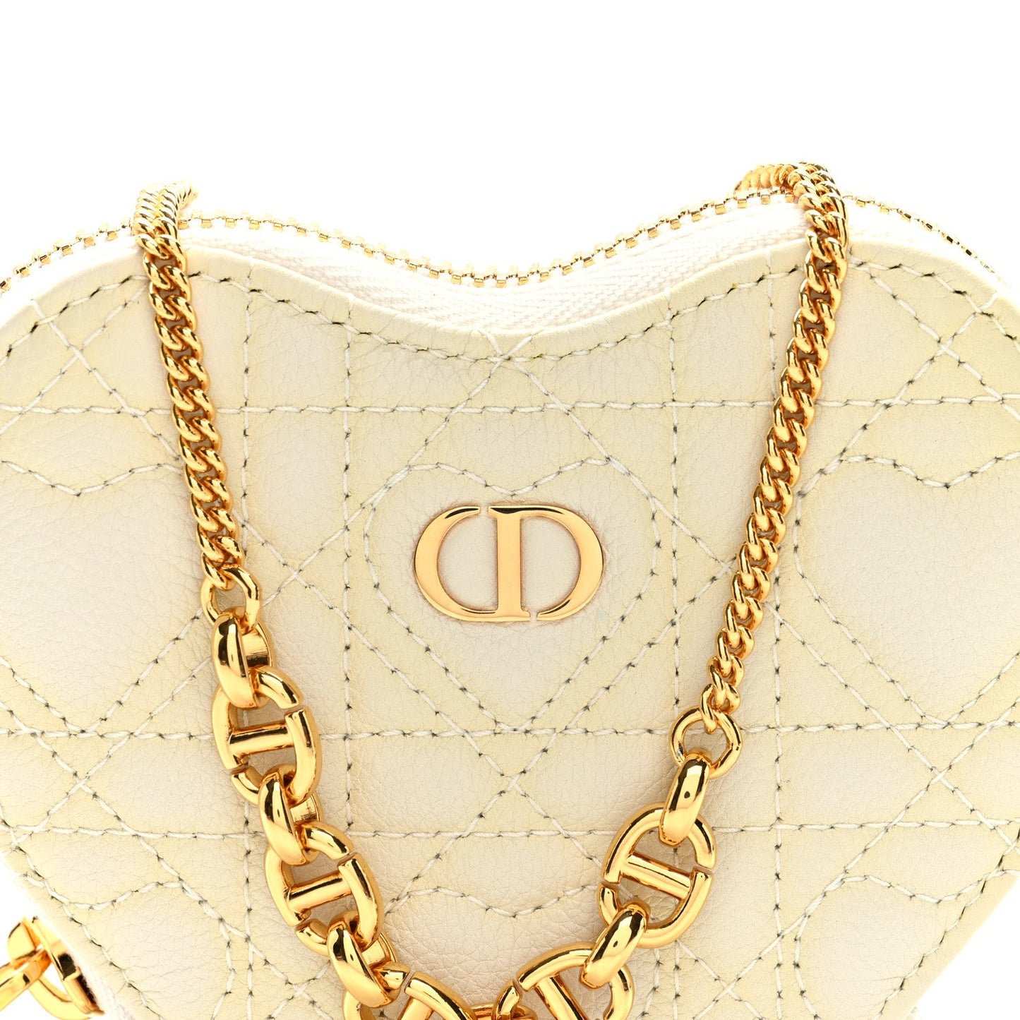 Calfskin Cannage Dioramour Caro Heart Pouch With Chain White