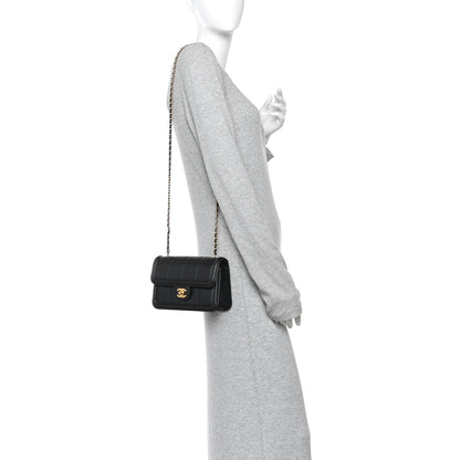 Lambskin Calfskin Mini Chocolate Bar Flap Bag Black