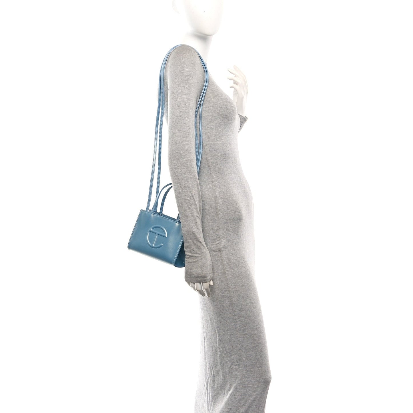Metallic Vegan Leather Small Shopping Bag Blue Ray