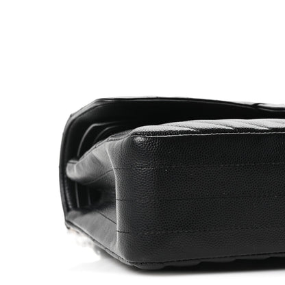 Caviar Chevron Quilted Medium Double Flap Black