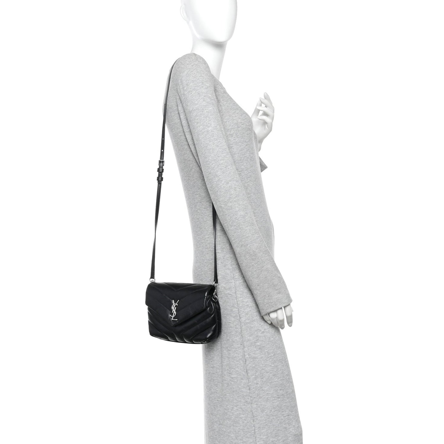 Calfskin Y Quilted Monogram Toy Loulou Crossbody Bag Black