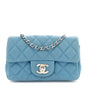 Iridescent Caviar Quilted Extra Mini Flap Light Blue