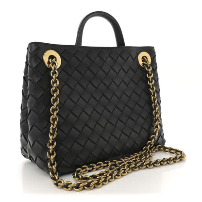 Nappa Intrecciato Small Andiamo With Chain Shoulder Bag Black