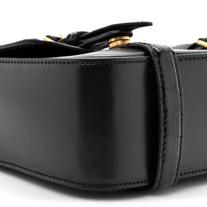 Calfskin Crocodile GG Double Buckle Medium Messenger Bag Black