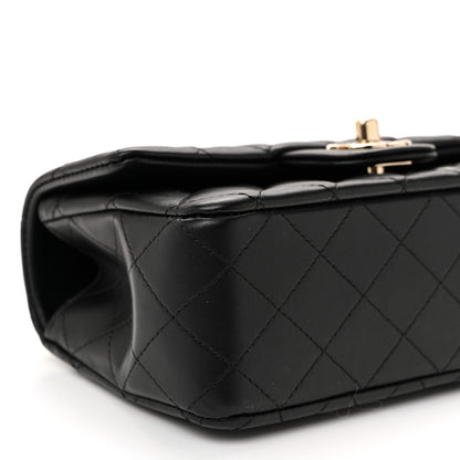 Lambskin Quilted Mini Top Handle Rectangular Flap Black