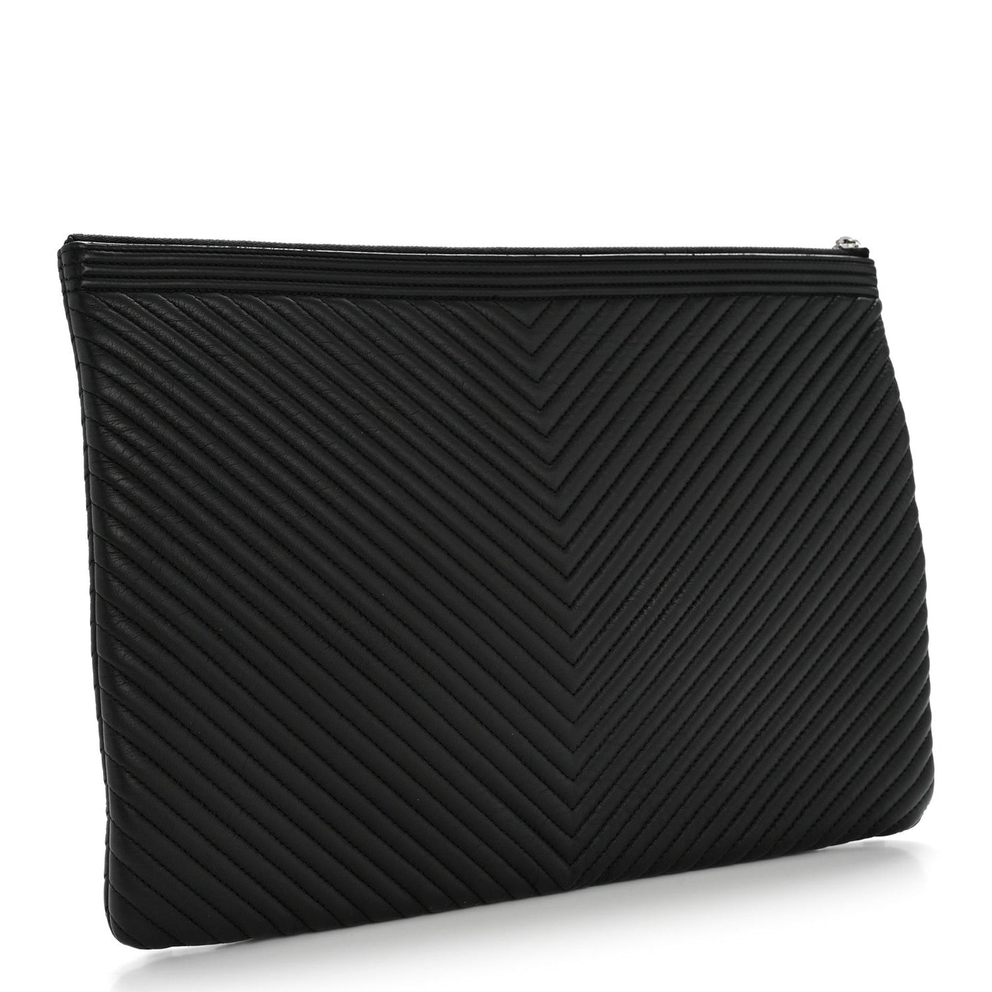 Calfskin Chevron Quilted Large Boy Cosmetic Case Black