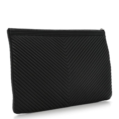 Calfskin Chevron Quilted Large Boy Cosmetic Case Black