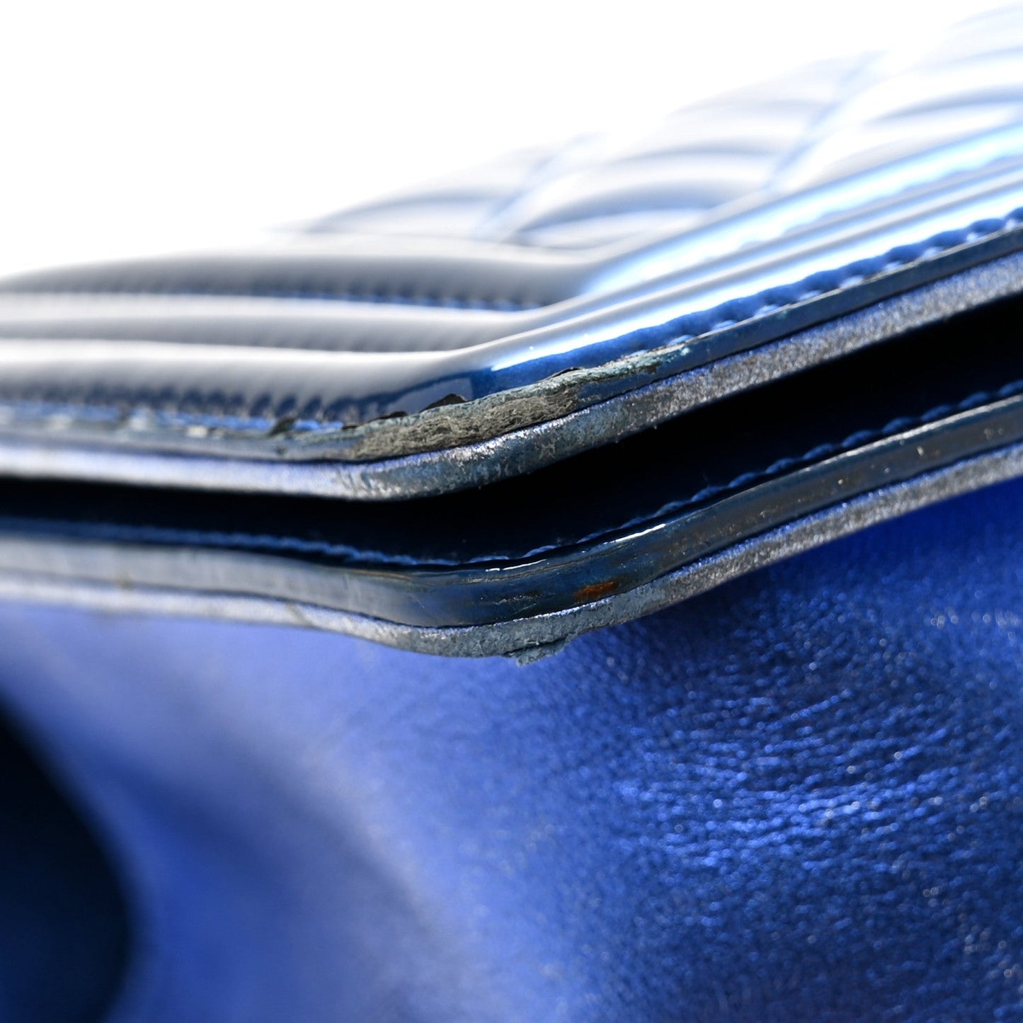 Metallic Patent Quilted Medium Boy Flap Blue