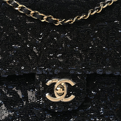 Sequin Quilted Small Single Flap Black