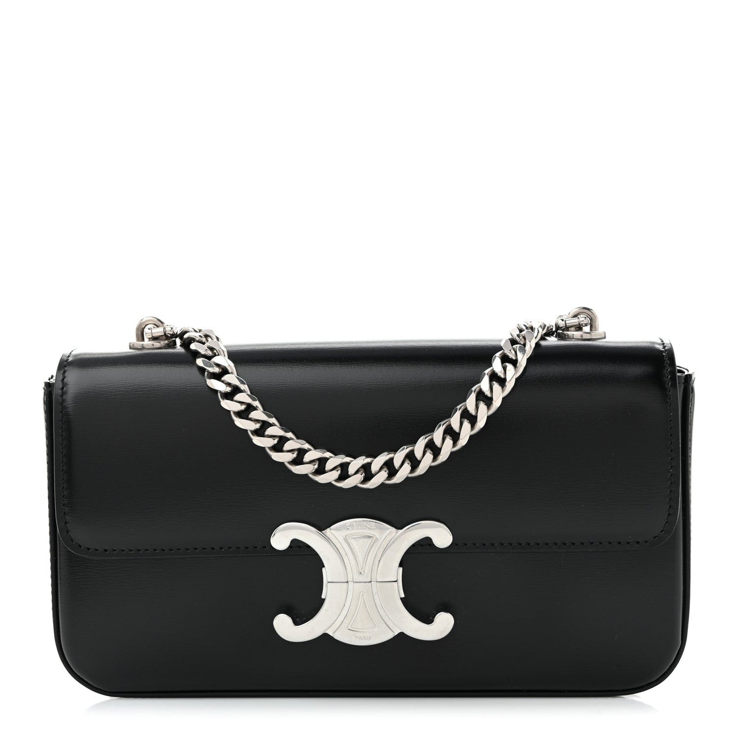 Shiny Calfskin Triomphe Chain Shoulder Bag Black