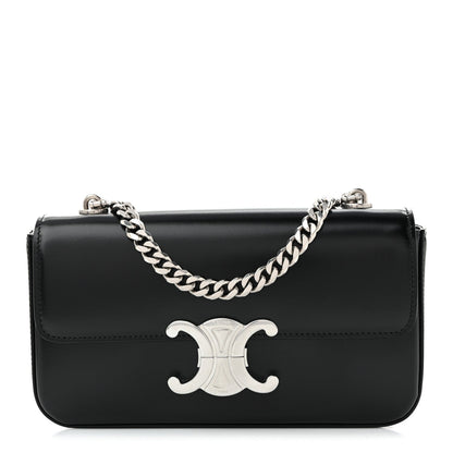 Shiny Calfskin Triomphe Chain Shoulder Bag Black