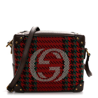 Cotton Wool Textured Calfskin Houndstooth Woven Square Messenger Bag Red Green Ivory Multicolor New Acero