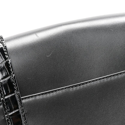 Calfskin Crocodile GG Double Buckle Medium Messenger Bag Black