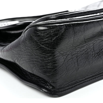 Crinkled Calfskin Matelasse Monogram Medium Niki Chain Satchel Black