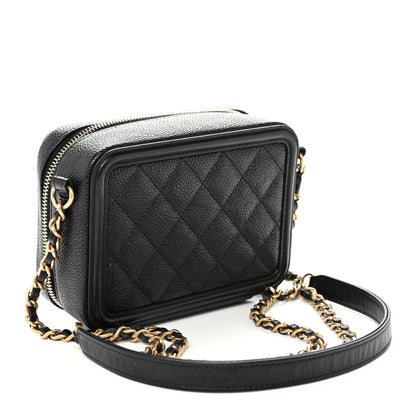 Caviar Quilted CC Filigree Vanity Clutch With Chain Black