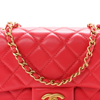 Lambskin Quilted Mini Pearl Crush Flap Red