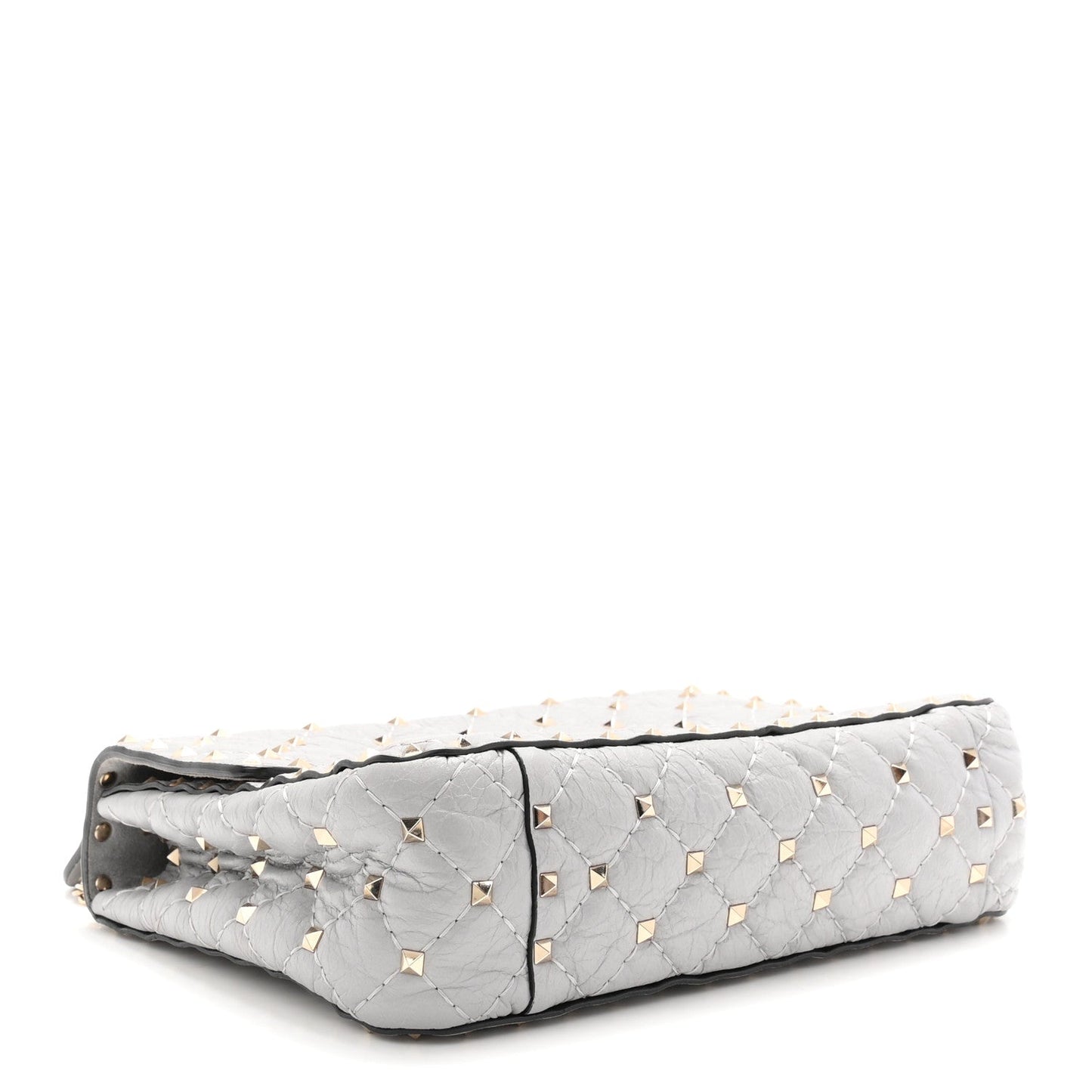Craquele Nappa Medium Rockstud Spike Shoulder Bag Pastel Grey