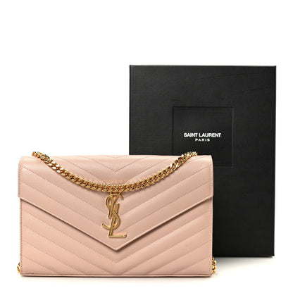Grain De Poudre Matelasse Chevron Monogram Chain Wallet Pale Pink