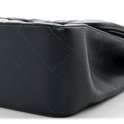 Metallic Caviar Quilted Jumbo Double Flap Dark Blue
