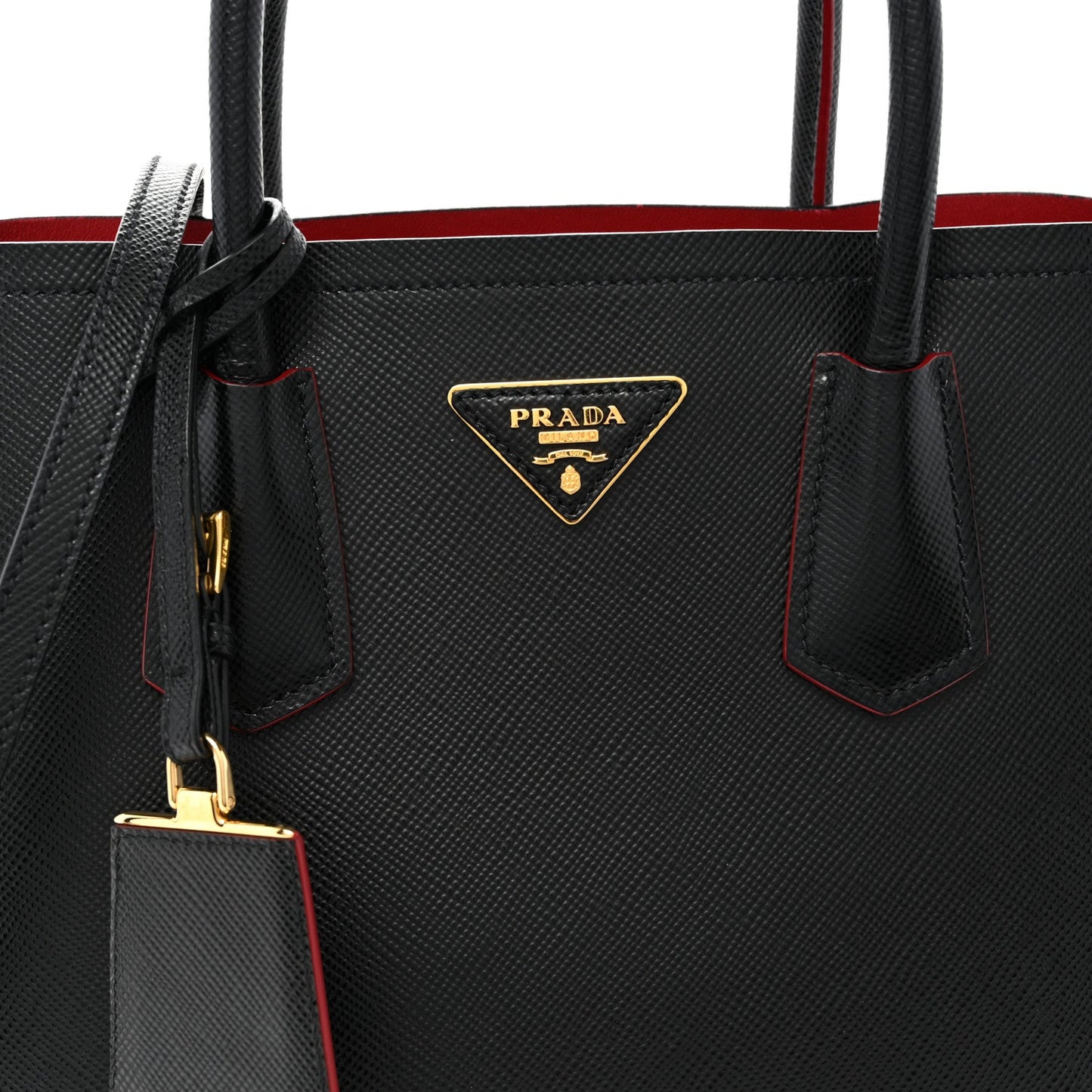 Saffiano Cuir Small Double Bag Black Fuoco