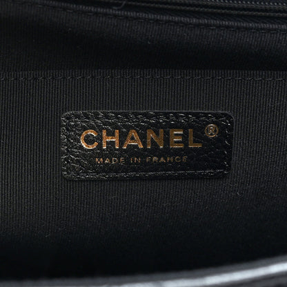 Grained Calfskin Quilted XXL Travel Flap Bag Black