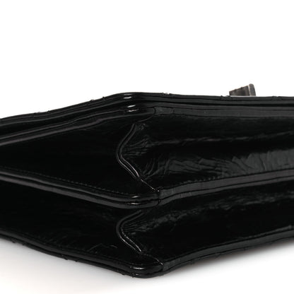 Glazed Calfskin Quilted Rita Top Handle Flap Black