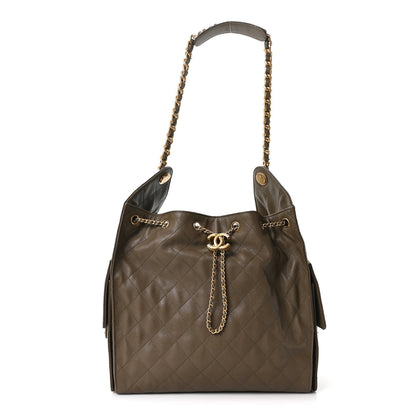 Caviar Quilted Medium Chanel 25 Handbag Dark Khaki