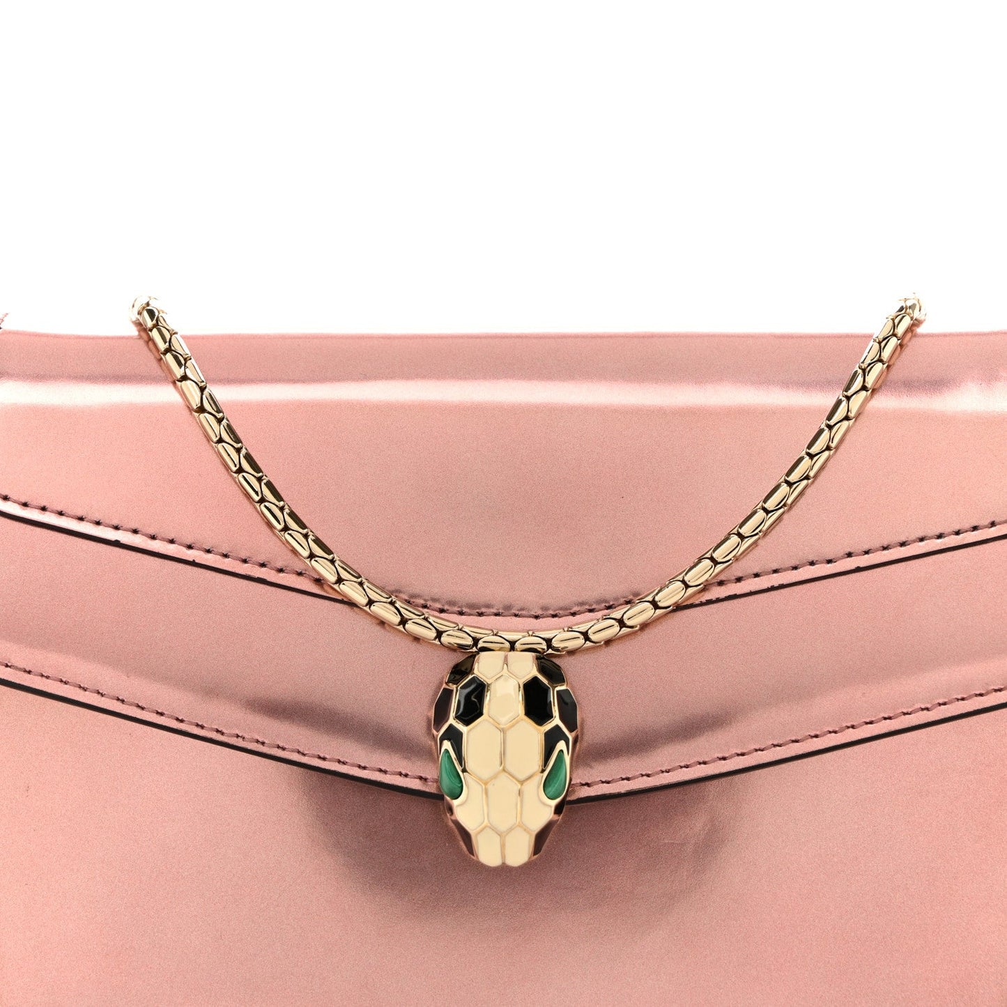 Metallic Serpenti Forever Chain Wallet Rose Quartz