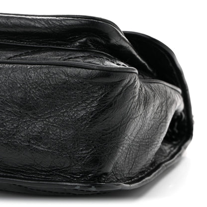 Crinkled Calfskin Matelasse Monogram Medium Niki Chain Satchel Black