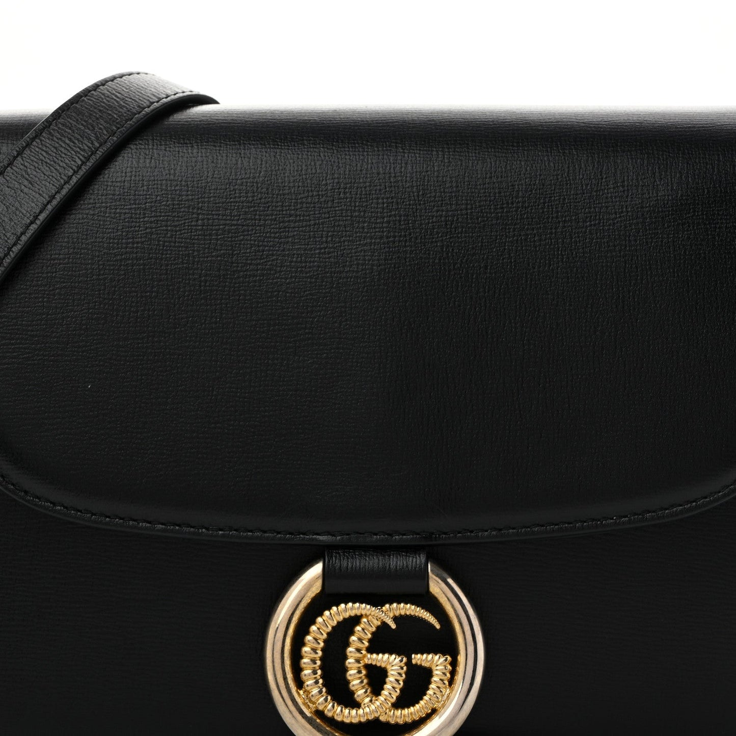 Textured Calfskin Small Torchon GG Ring Shoulder Bag Black